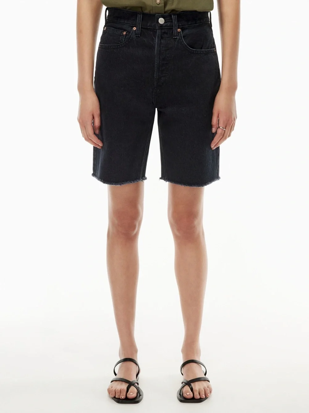 Denim Forum Black High-Rise Bermuda Denim Shorts